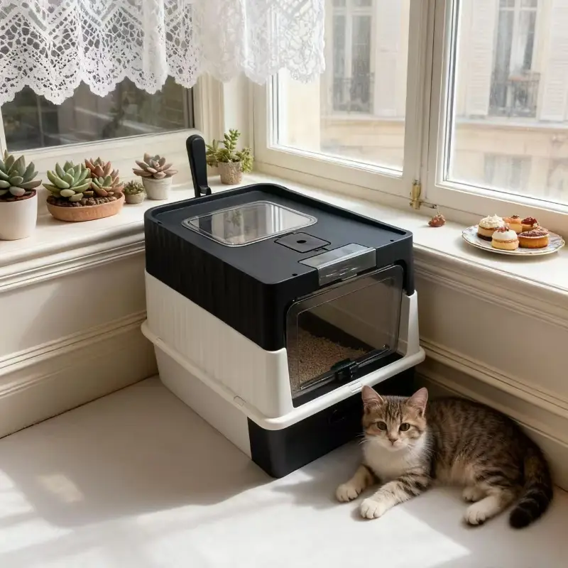 Closed Cat Litter Box with Easy-Clean Pull-Out Drawer - Image 5